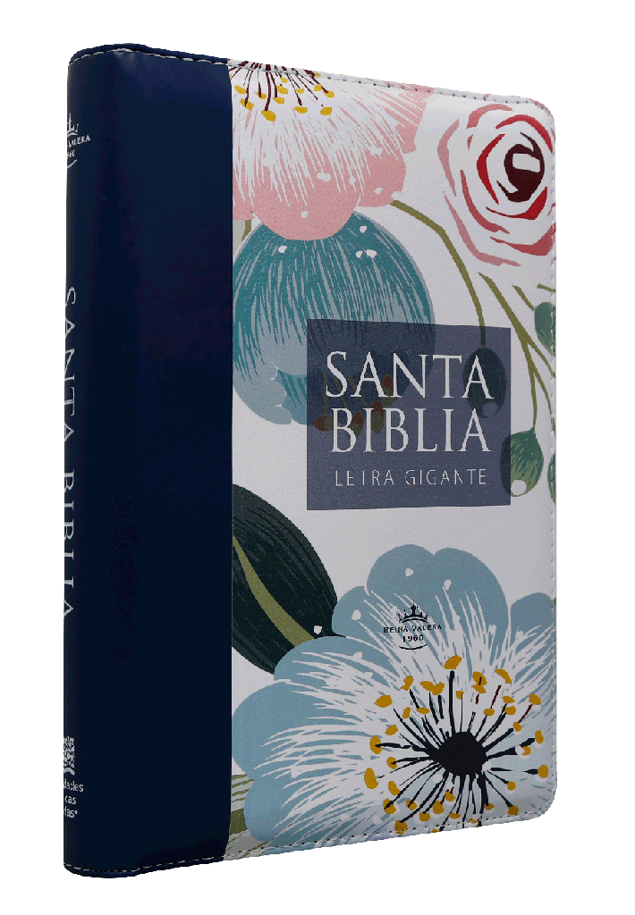 Biblia Reina Valera 1960 Mediana Letra Gigante Imitación Piel Azul Flores