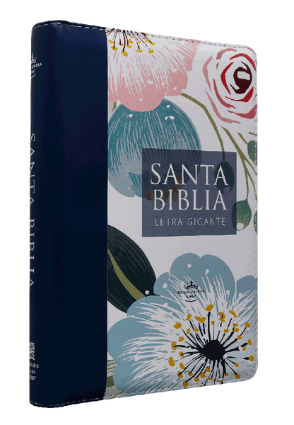 Biblia Reina Valera 1960 Mediana Letra Gigante Imitación Piel Azul Flores