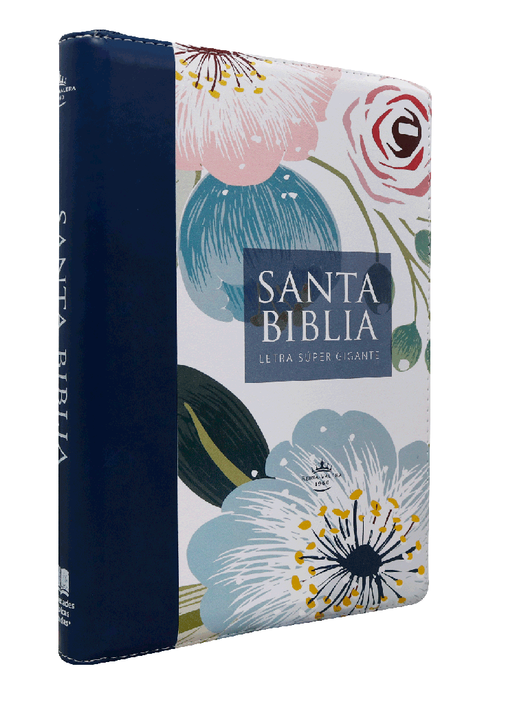 Biblia Reina Valera 1960 Grande Letra Gigante Imitación Piel Azul Flores