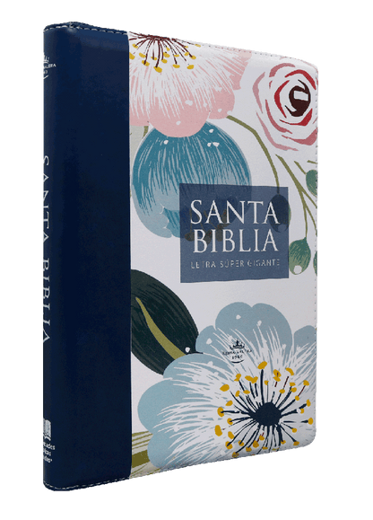 Biblia Reina Valera 1960 Grande Letra Gigante Imitación Piel Azul Flores