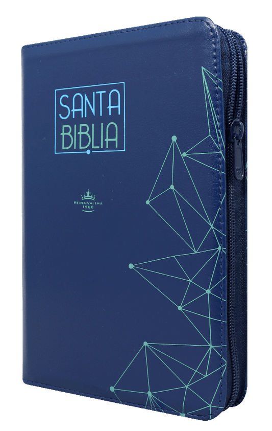 Biblia Reina Valera 1960 Mediana Letra Grande Imitación Piel Azul Código QR