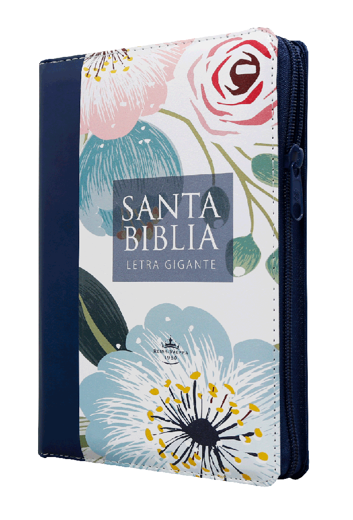 Biblia Reina Valera 1960 Mediana Letra Gigante Imitación Piel Azul Flores