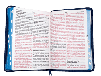 Biblia Reina Valera 1960 Grande Letra Gigante Imitación Piel Azul Flores