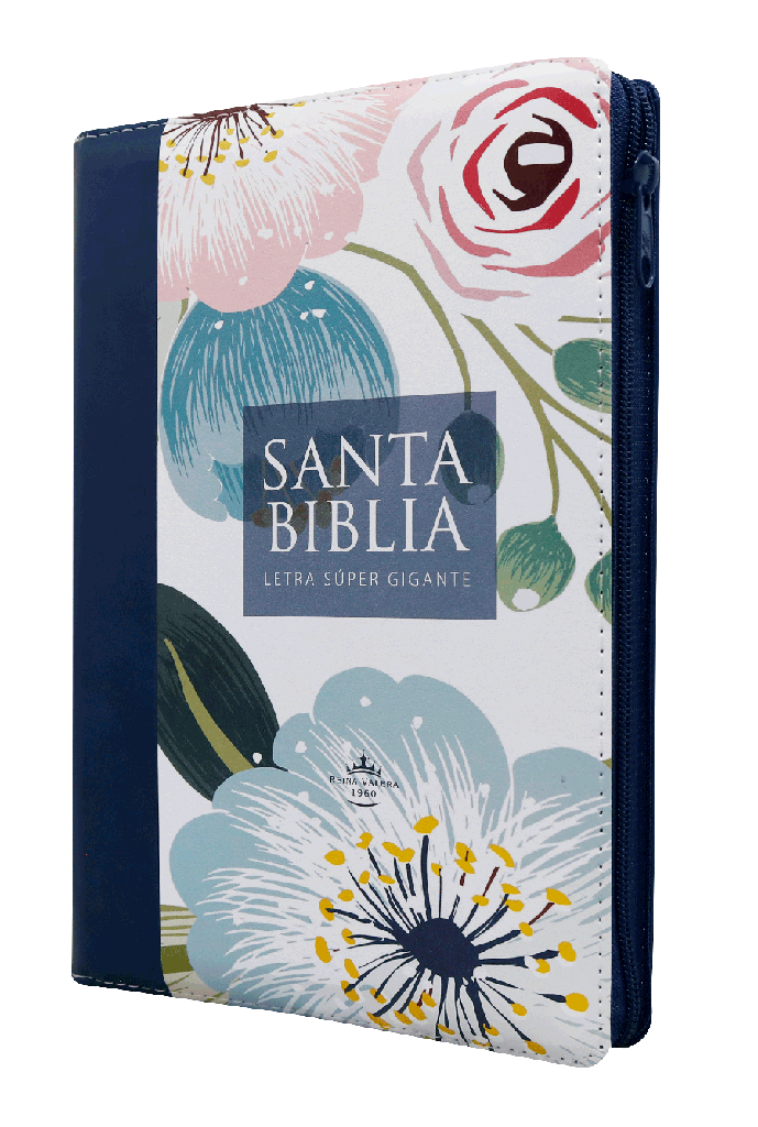 Biblia Reina Valera 1960 Grande Letra Gigante Imitación Piel Azul Flores