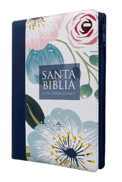 Biblia Reina Valera 1960 Grande Letra Gigante Imitación Piel Azul Flores