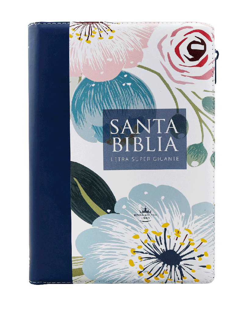 Biblia Reina Valera 1960 Grande Letra Gigante Imitación Piel Azul Flores