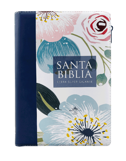 Biblia Reina Valera 1960 Grande Letra Gigante Imitación Piel Azul Flores