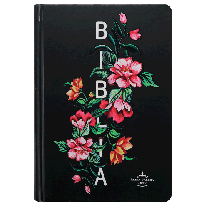 Biblia Fuente de Bendiciones Reina Valera 1960 Chica Letra Mediana Tapa Dura Negro con Flores